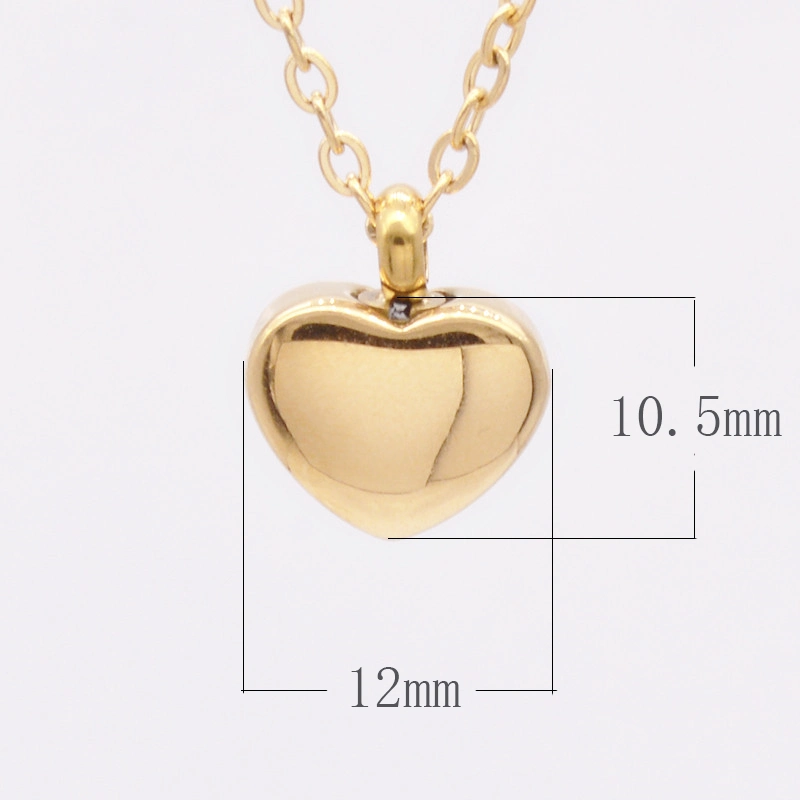 Stainless Steel 18K Gold Plated Jewelry Heart Pendant Custom Ashes Urn Necklace